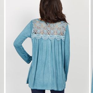 Pinkblush Tops - Pinkblush Teal Floral Crochet Neck Top Pinkblush Tops - Pinkblush Teal Floral Crochet Neck Top